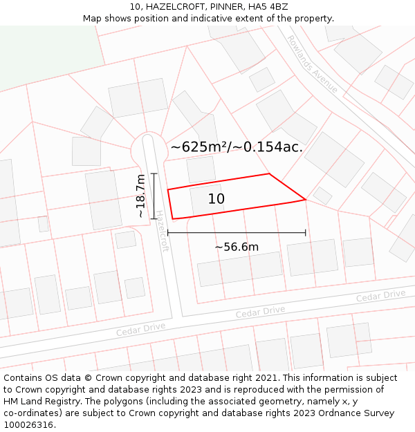 10, HAZELCROFT, PINNER, HA5 4BZ: Plot and title map