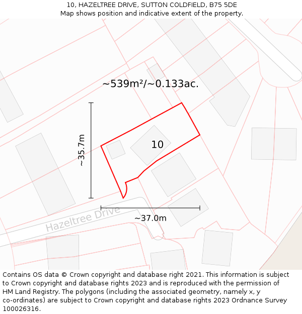 10, HAZELTREE DRIVE, SUTTON COLDFIELD, B75 5DE: Plot and title map
