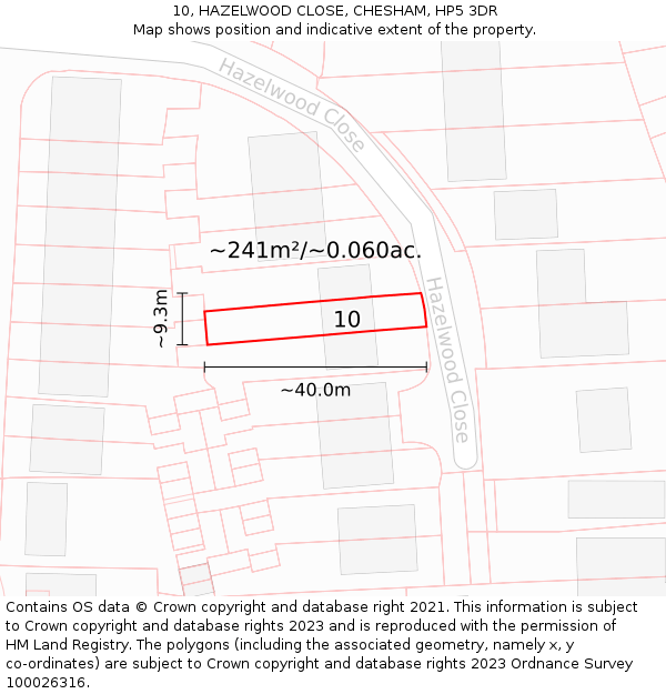 10, HAZELWOOD CLOSE, CHESHAM, HP5 3DR: Plot and title map