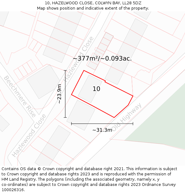 10, HAZELWOOD CLOSE, COLWYN BAY, LL28 5DZ: Plot and title map
