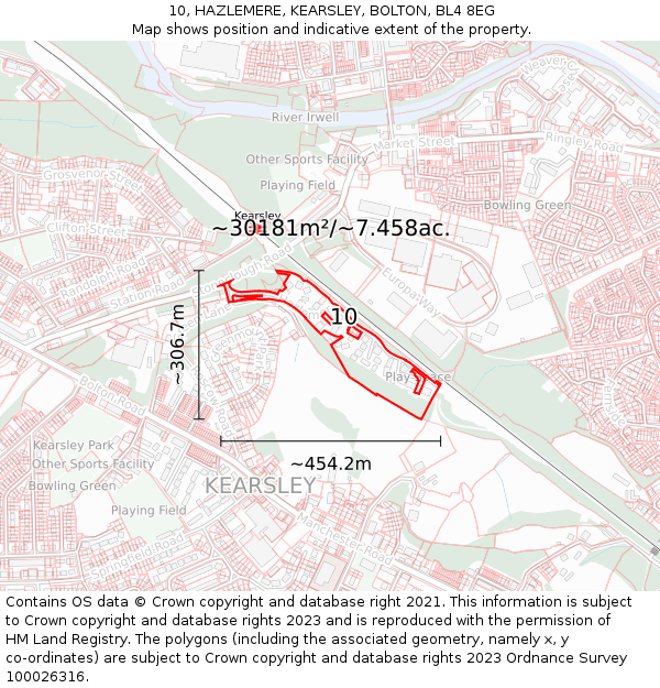 10, HAZLEMERE, KEARSLEY, BOLTON, BL4 8EG: Plot and title map
