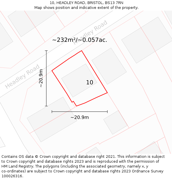 10, HEADLEY ROAD, BRISTOL, BS13 7RN: Plot and title map