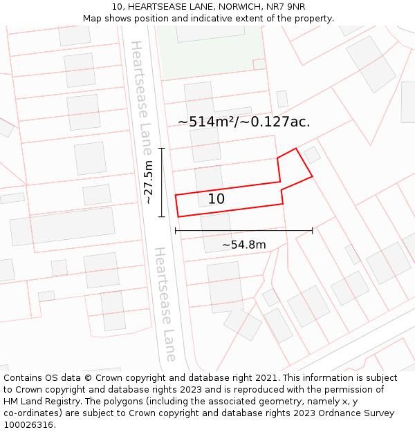 10, HEARTSEASE LANE, NORWICH, NR7 9NR: Plot and title map