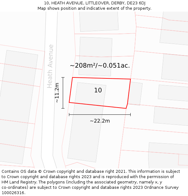 10, HEATH AVENUE, LITTLEOVER, DERBY, DE23 6DJ: Plot and title map