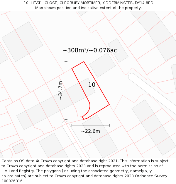 10, HEATH CLOSE, CLEOBURY MORTIMER, KIDDERMINSTER, DY14 8ED: Plot and title map