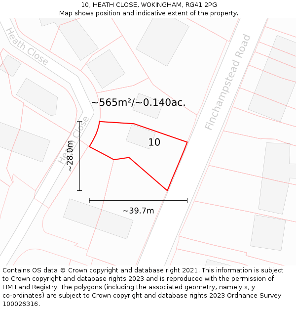 10, HEATH CLOSE, WOKINGHAM, RG41 2PG: Plot and title map