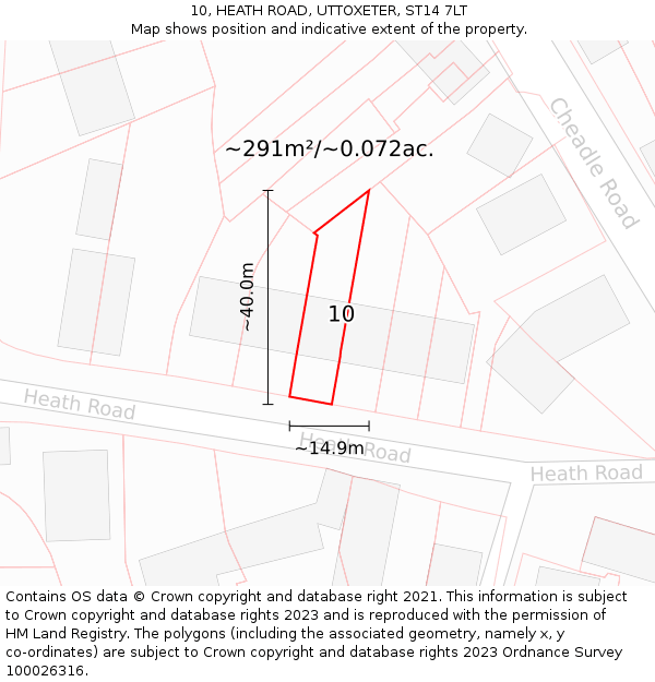 10, HEATH ROAD, UTTOXETER, ST14 7LT: Plot and title map