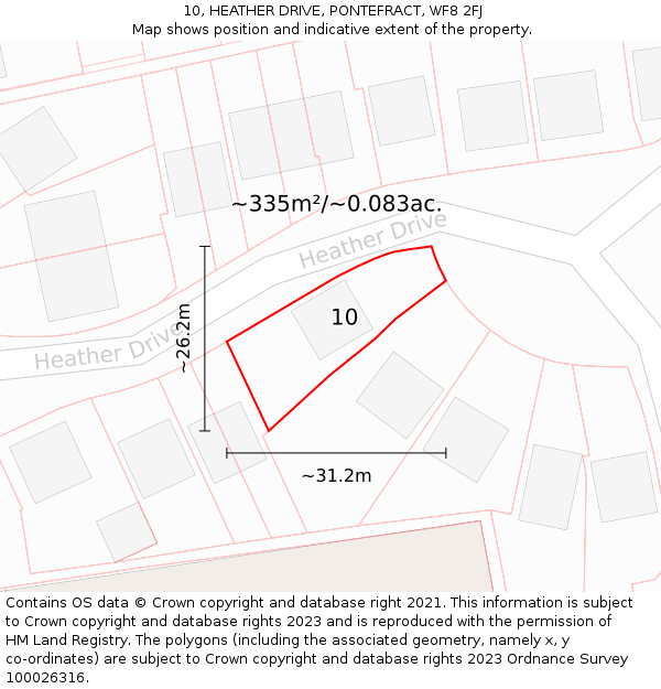 10, HEATHER DRIVE, PONTEFRACT, WF8 2FJ: Plot and title map