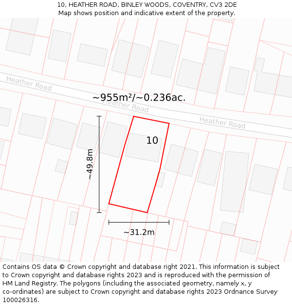 10, HEATHER ROAD, BINLEY WOODS, COVENTRY, CV3 2DE: Plot and title map