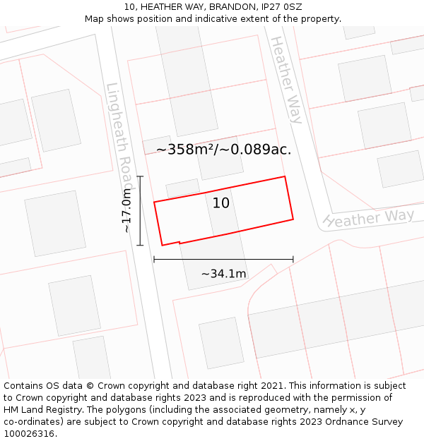 10, HEATHER WAY, BRANDON, IP27 0SZ: Plot and title map