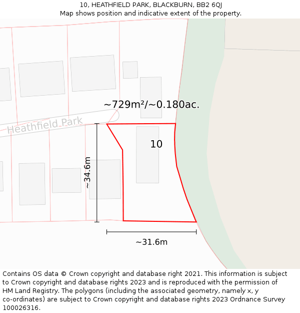 10, HEATHFIELD PARK, BLACKBURN, BB2 6QJ: Plot and title map