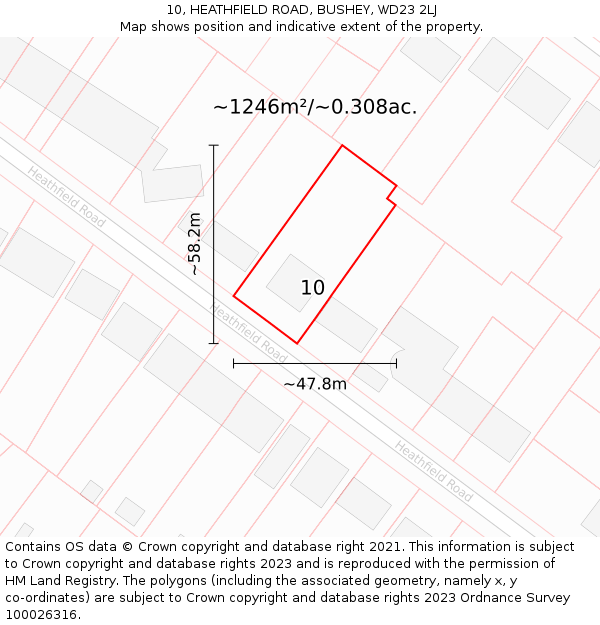 10, HEATHFIELD ROAD, BUSHEY, WD23 2LJ: Plot and title map