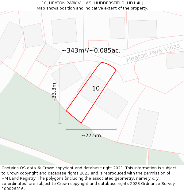 10, HEATON PARK VILLAS, HUDDERSFIELD, HD1 4HJ: Plot and title map