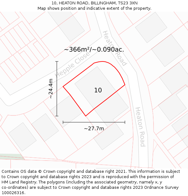 10, HEATON ROAD, BILLINGHAM, TS23 3XN: Plot and title map