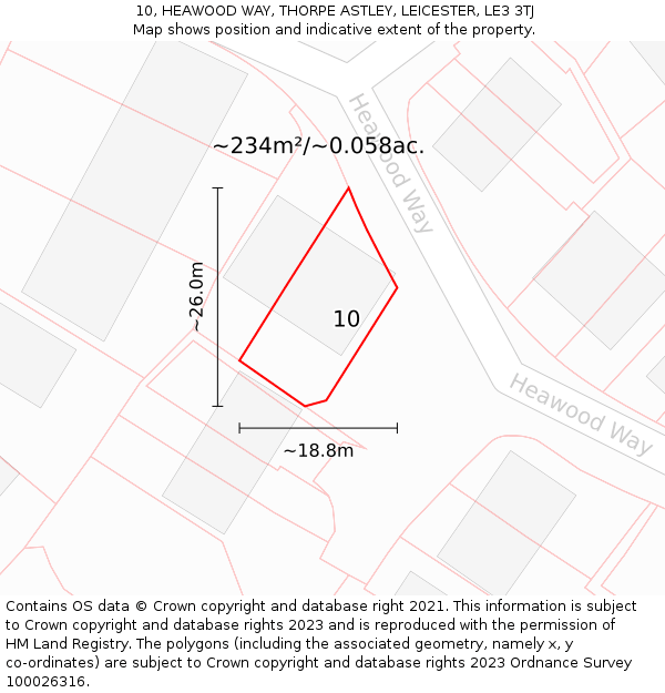 10, HEAWOOD WAY, THORPE ASTLEY, LEICESTER, LE3 3TJ: Plot and title map