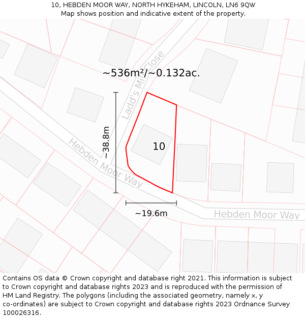 10, HEBDEN MOOR WAY, NORTH HYKEHAM, LINCOLN, LN6 9QW: Plot and title map