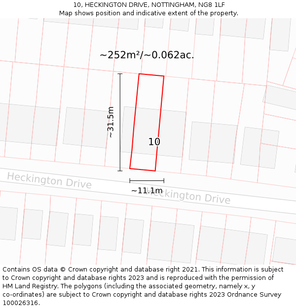10, HECKINGTON DRIVE, NOTTINGHAM, NG8 1LF: Plot and title map