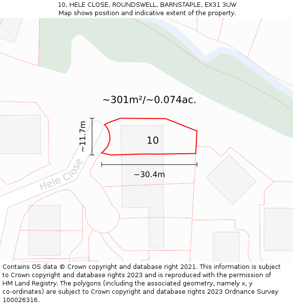 10, HELE CLOSE, ROUNDSWELL, BARNSTAPLE, EX31 3UW: Plot and title map