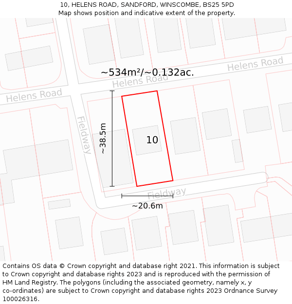 10, HELENS ROAD, SANDFORD, WINSCOMBE, BS25 5PD: Plot and title map