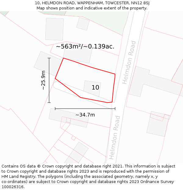 10, HELMDON ROAD, WAPPENHAM, TOWCESTER, NN12 8SJ: Plot and title map