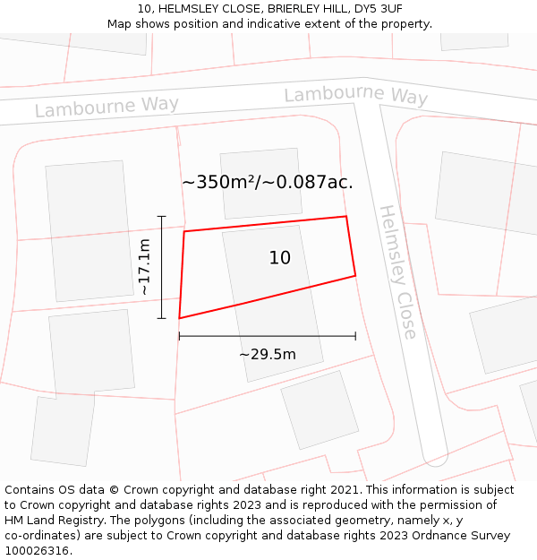 10, HELMSLEY CLOSE, BRIERLEY HILL, DY5 3UF: Plot and title map
