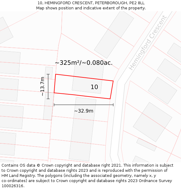 10, HEMINGFORD CRESCENT, PETERBOROUGH, PE2 8LL: Plot and title map