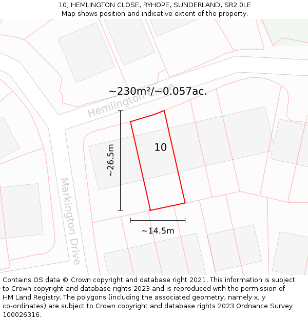 10, HEMLINGTON CLOSE, RYHOPE, SUNDERLAND, SR2 0LE: Plot and title map