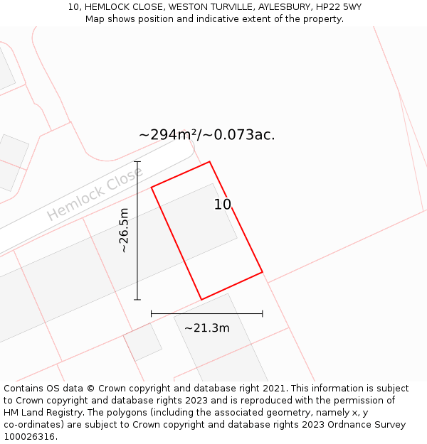10, HEMLOCK CLOSE, WESTON TURVILLE, AYLESBURY, HP22 5WY: Plot and title map