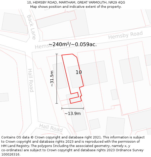 10, HEMSBY ROAD, MARTHAM, GREAT YARMOUTH, NR29 4QG: Plot and title map
