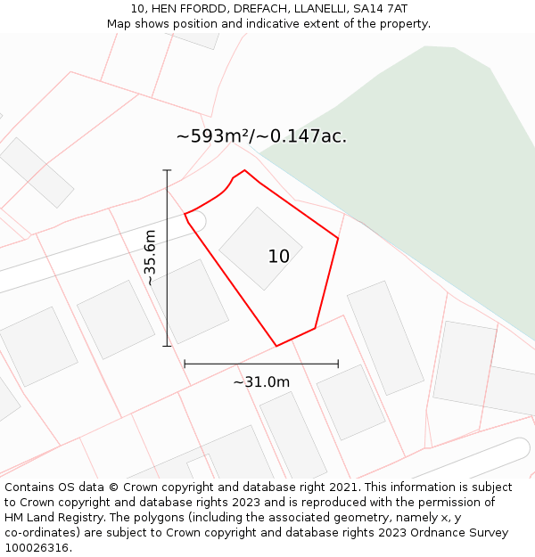 10, HEN FFORDD, DREFACH, LLANELLI, SA14 7AT: Plot and title map