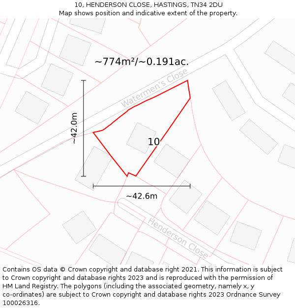 10, HENDERSON CLOSE, HASTINGS, TN34 2DU: Plot and title map