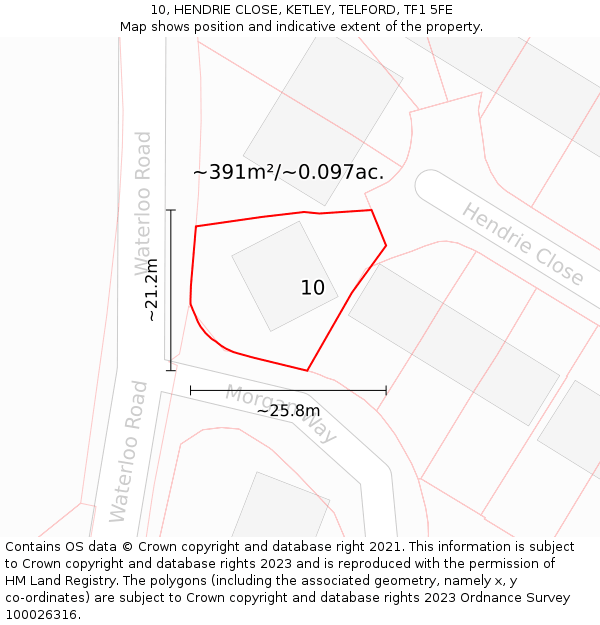 10, HENDRIE CLOSE, KETLEY, TELFORD, TF1 5FE: Plot and title map