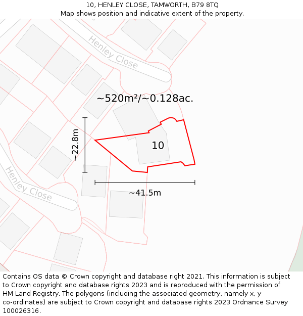 10, HENLEY CLOSE, TAMWORTH, B79 8TQ: Plot and title map