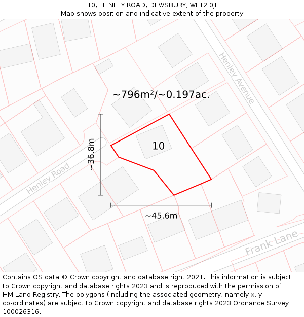 10, HENLEY ROAD, DEWSBURY, WF12 0JL: Plot and title map