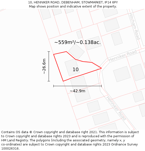 10, HENNIKER ROAD, DEBENHAM, STOWMARKET, IP14 6PY: Plot and title map