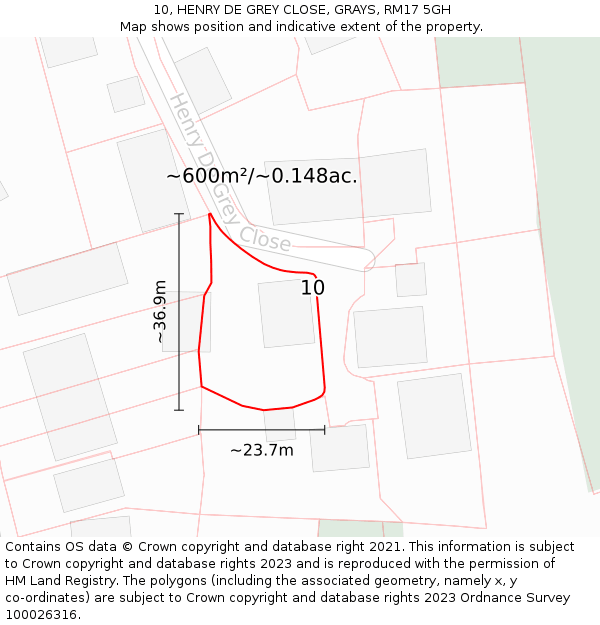 10, HENRY DE GREY CLOSE, GRAYS, RM17 5GH: Plot and title map