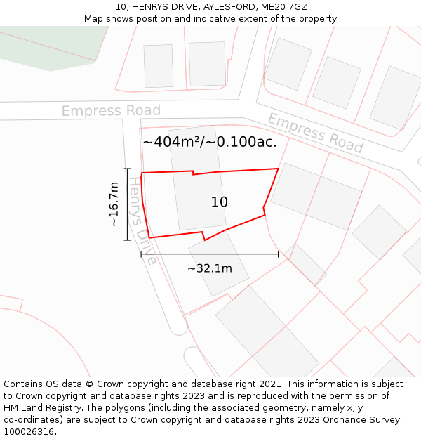 10, HENRYS DRIVE, AYLESFORD, ME20 7GZ: Plot and title map