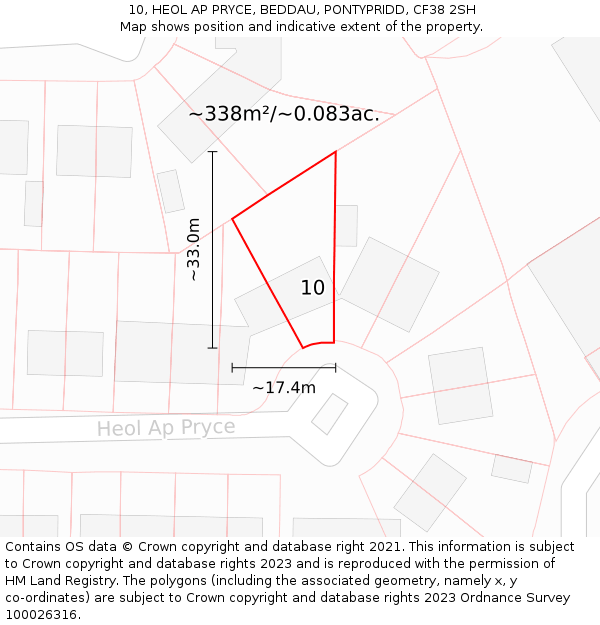 10, HEOL AP PRYCE, BEDDAU, PONTYPRIDD, CF38 2SH: Plot and title map