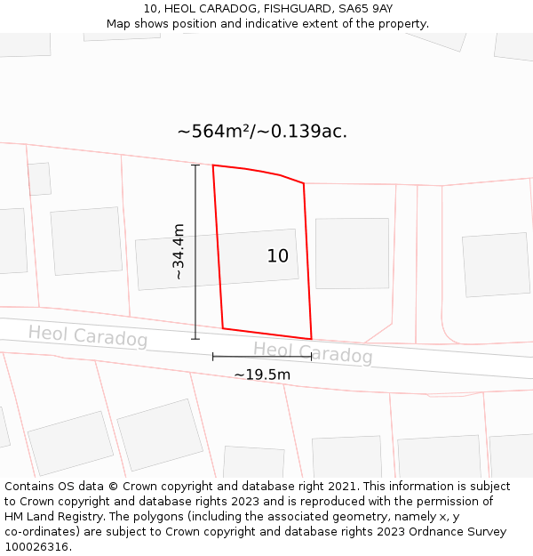 10, HEOL CARADOG, FISHGUARD, SA65 9AY: Plot and title map