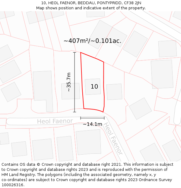10, HEOL FAENOR, BEDDAU, PONTYPRIDD, CF38 2JN: Plot and title map