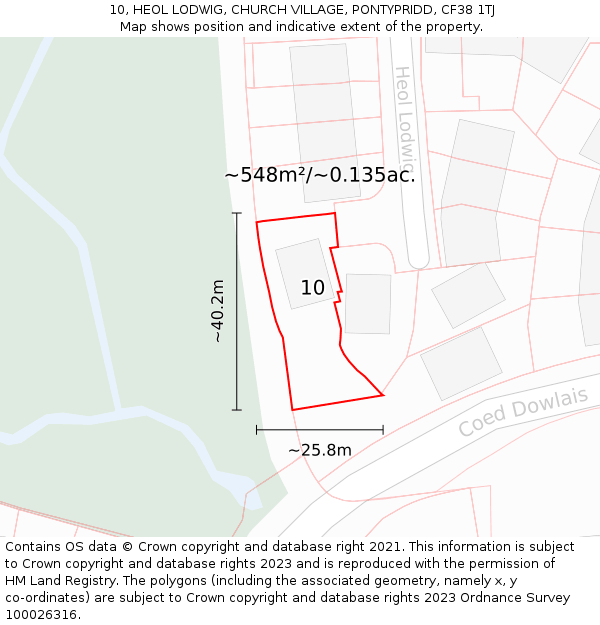 10, HEOL LODWIG, CHURCH VILLAGE, PONTYPRIDD, CF38 1TJ: Plot and title map