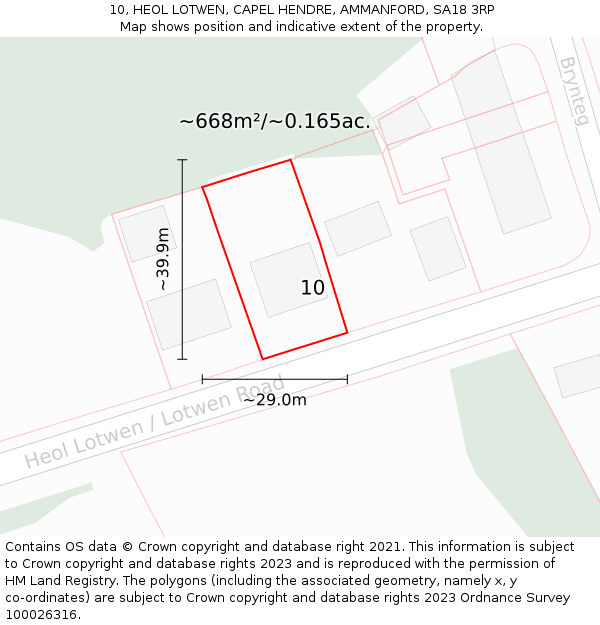 10, HEOL LOTWEN, CAPEL HENDRE, AMMANFORD, SA18 3RP: Plot and title map