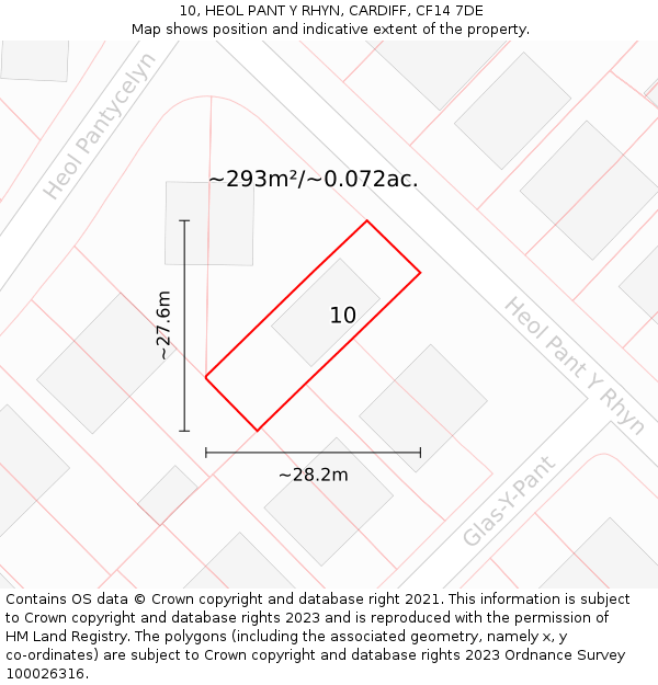 10, HEOL PANT Y RHYN, CARDIFF, CF14 7DE: Plot and title map