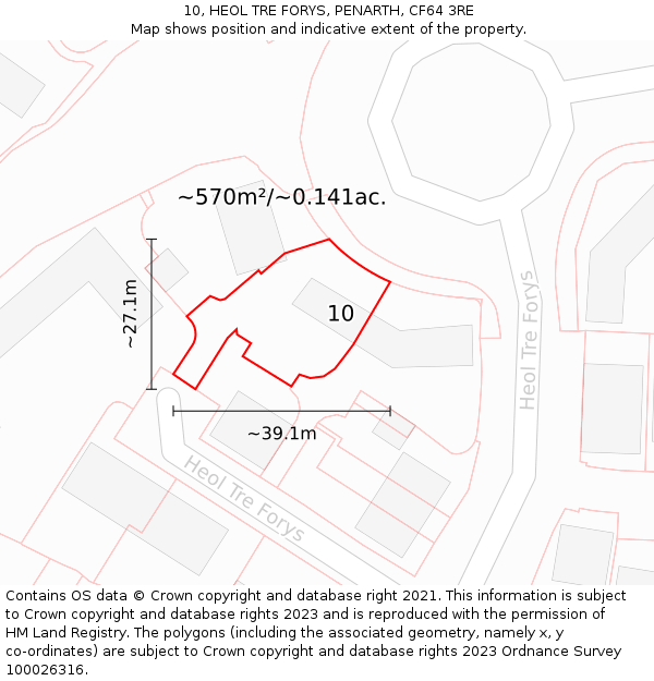 10, HEOL TRE FORYS, PENARTH, CF64 3RE: Plot and title map