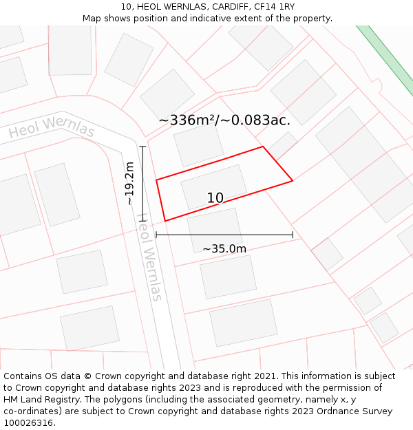 10, HEOL WERNLAS, CARDIFF, CF14 1RY: Plot and title map