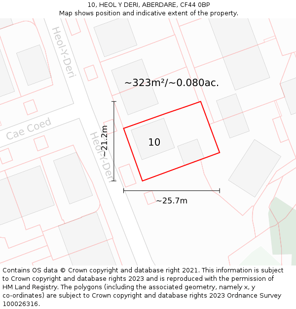 10, HEOL Y DERI, ABERDARE, CF44 0BP: Plot and title map