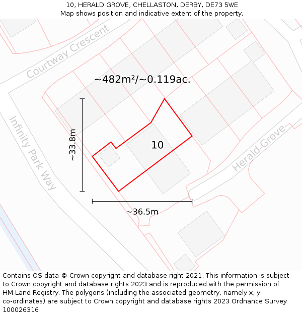10, HERALD GROVE, CHELLASTON, DERBY, DE73 5WE: Plot and title map
