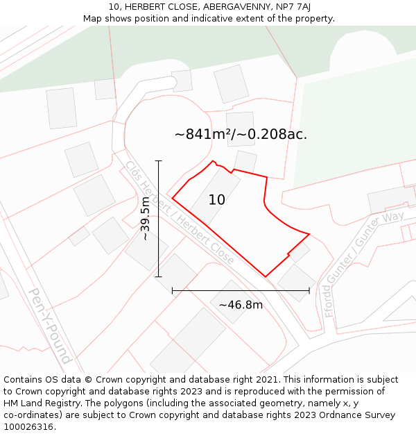 10, HERBERT CLOSE, ABERGAVENNY, NP7 7AJ: Plot and title map