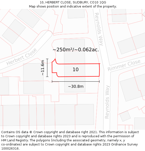 10, HERBERT CLOSE, SUDBURY, CO10 1QG: Plot and title map