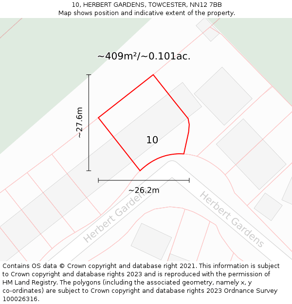 10, HERBERT GARDENS, TOWCESTER, NN12 7BB: Plot and title map